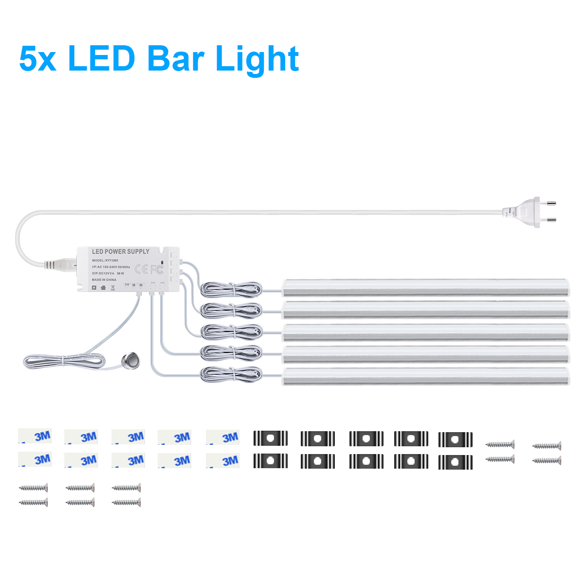 Stepless Dimmable LED Bar Light Tube 12V Touch Switch Sensor Central Control Aluminium Lamp DIY Under Cabinet Closet Backlight: Red & Yellow & Blue / Warm White / 0.3m