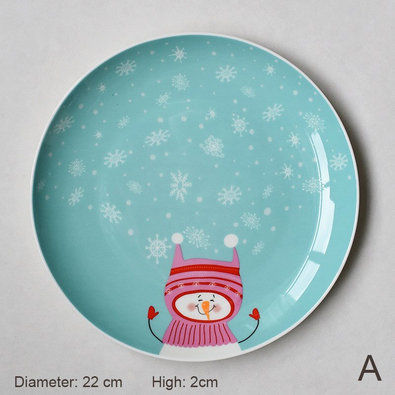 Assiette en céramique noël style occidental dessin animé peint à la main petit déjeuner bonhomme de neige bol cuisine ménage nourriture assiette vaisselle: A