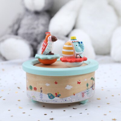 Wooden Rotating Music Box Baby Toy Music Box Baby Bedroom Decoration Doll Musical Instrument Early Education Puzzle