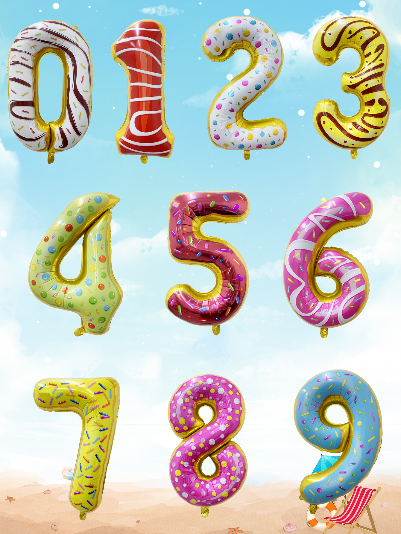 32 Inch Doughnut Number Balloons Digit Helium Balloon Birthday Party Wedding Anniversary Decorations Figure Ballon
