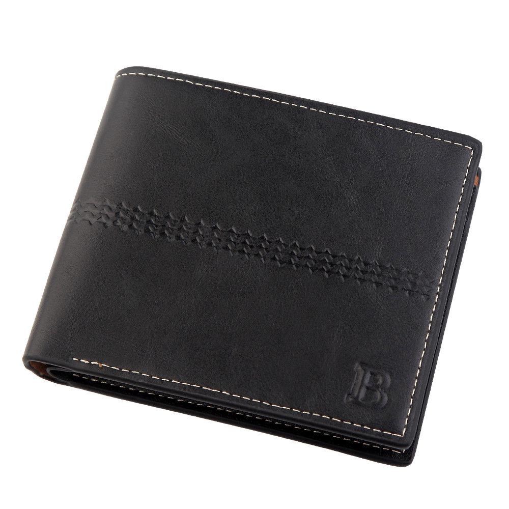 men's wallet Vintage brown Dollar Short Slim carteira masculina erkek cuzdan billetera hombre No Zipper wallet men B purse: Black