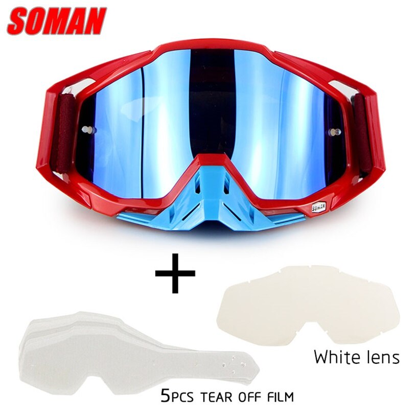 Soman Unisex Motocross Goggles Met 5 Afscheuren Film &amp; White Lens Crossmotor Bril Gogle Motocyklowe Motorrijder Bril SM11