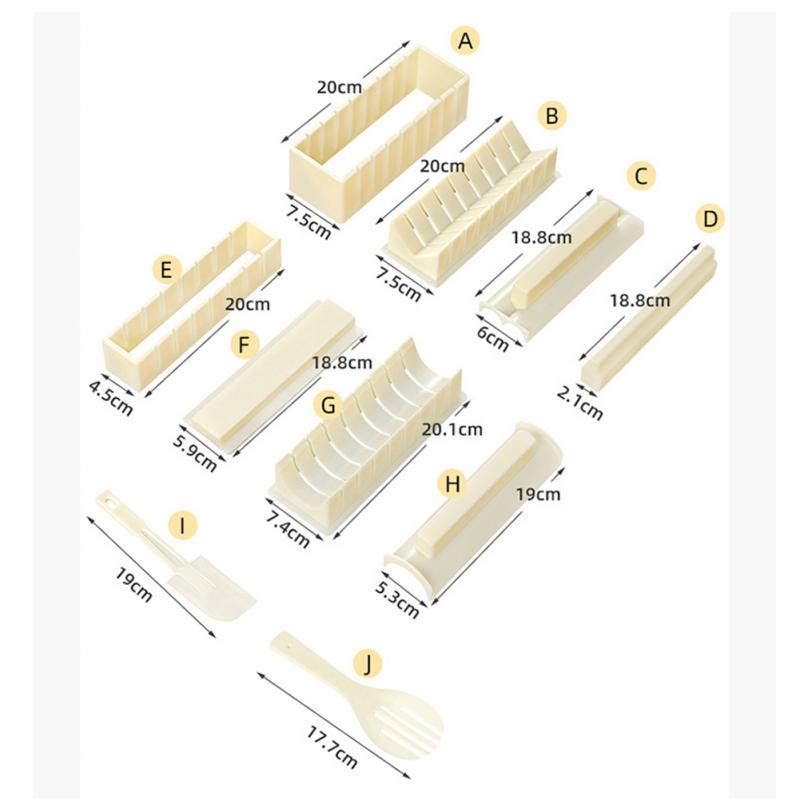 10Pcs/Set DIY Sushi Maker Equipment Kit Japanese Rice Ball Roller Cake Roll Making Multifunctional Mould Tools Kitchen Gagdets: White sushi set