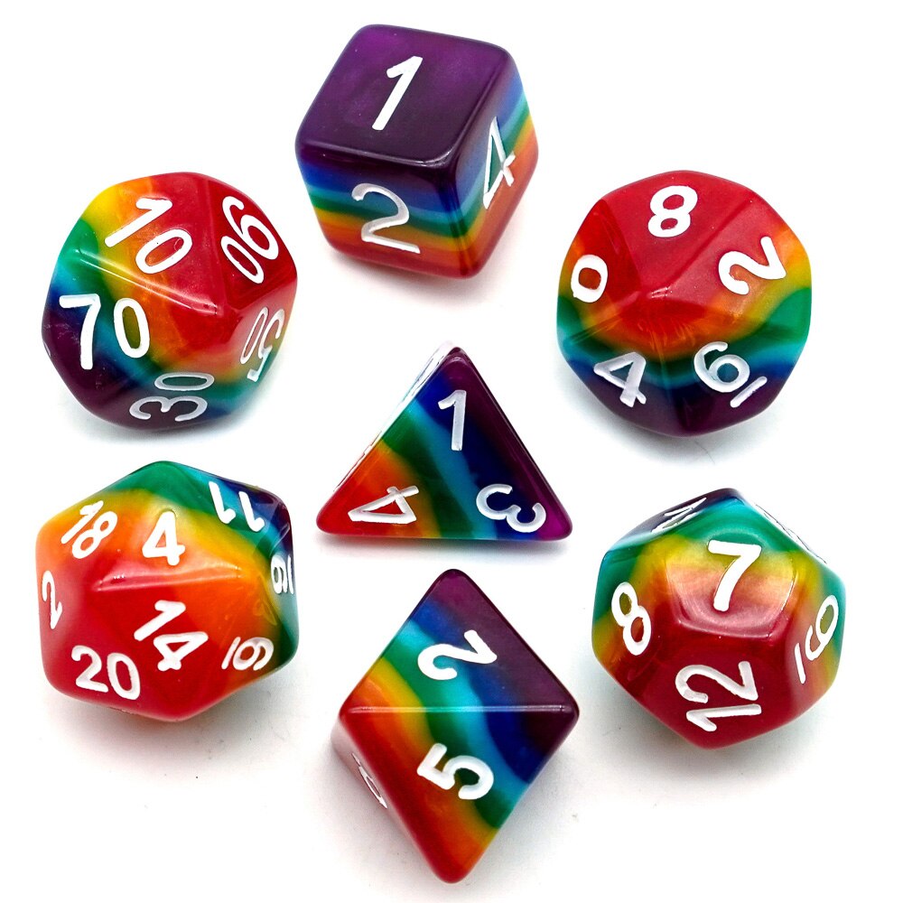 7 st/set rainbow dnd tärningar d & d tärningar  d4 d6 d8 d10 d% d12 d20 polyhedrala spel tärningssats för bordsspel mtg rpg: Ogenomskinlig