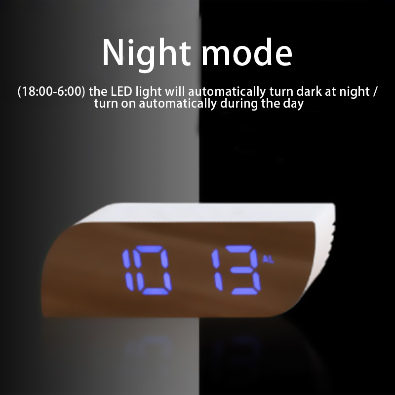 LED Digital Electronic Desktop Clock Snooze Mirror Alarm Clock Time Temperature Display Home Decorations