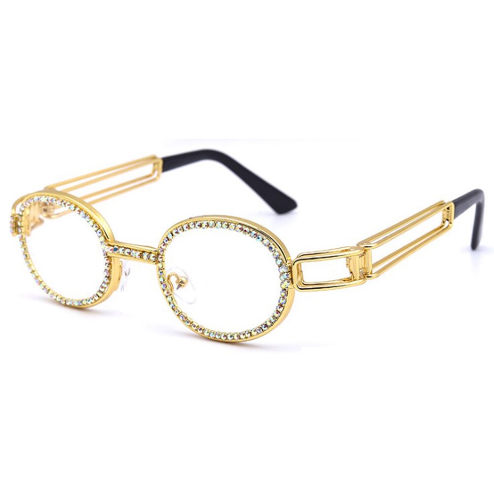 Gafas de rapero de diamante para hombre y mujer, anteojos de sol brillantes con montura de Metal para PC, A1: Blanco