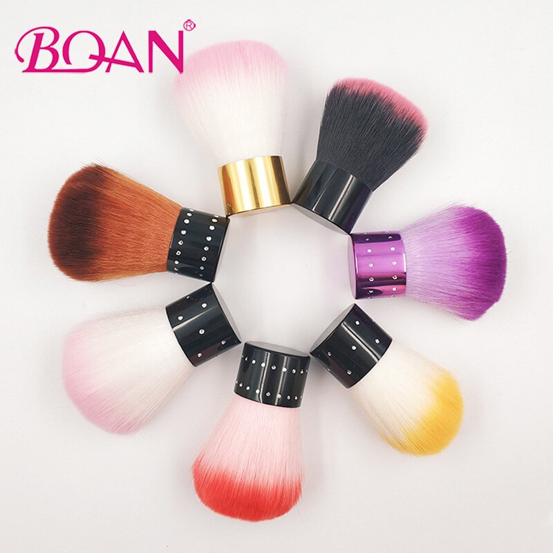 Bqan nagelverktyg borste för akryl & uv gel nail art dust clean borste manikyr pedikyr verktyg rosa gul lila röd kabuki borste