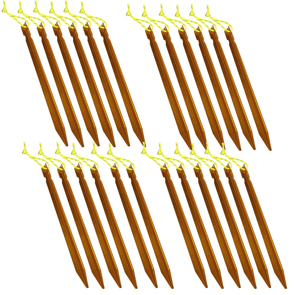 18cm Aluminument Tent Pegs Nails with Rope Stake Camping Hiking Equipment Outdoor Traveling Tent Sand Ground Accessories: Gold 24 Pieces