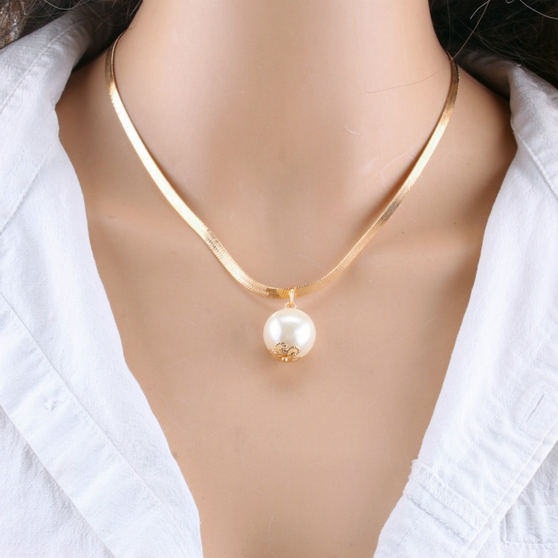 Women's 2 Layer Pearl Necklace Baroque Pearl Metal Charm Pendant Necklace Item Jewelry Gold Silver
