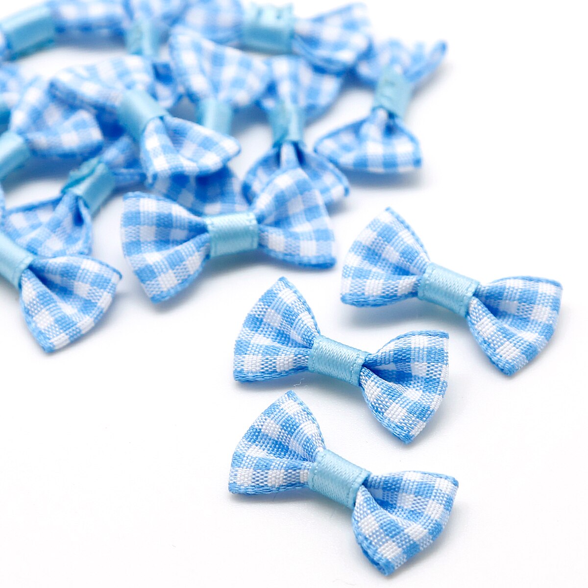 3X1.5cm mini kolorowe pled łuk satynowa wstążka kokardka dla DIY dziewczyna spinki i odzieży zdobienie rzemiosło akcesoria: lekki niebieski