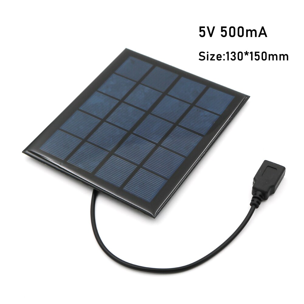 Solar Panel Universal 3.7V Battery Charger DC 5V 10440 18650 14500 26650 16650 Rechargeable Battery Charger Adapter USB Plug: 5V 500mA Solar Panel