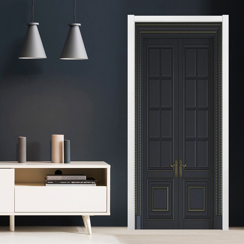 Modern Black Door Frame Wallpaper European Style Door Sticker PVC Self-Adhesive Waterproof Decal Living Room 3D Sticker