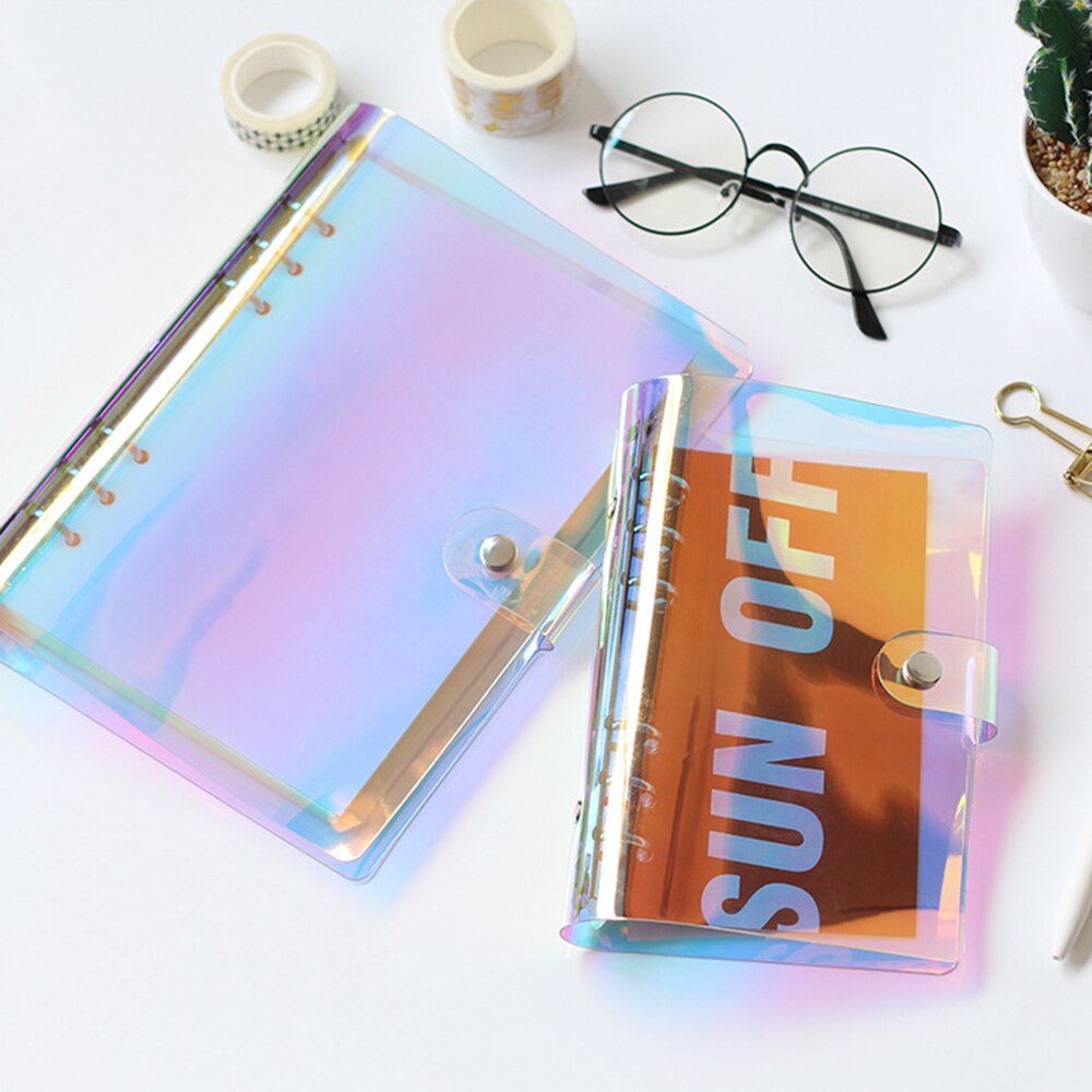 Personal A5 A6 A7 6 Hole Clear Binder Cover Rainbow Soft PVC Notebook Round Ring Protector with Snap Closure DIY Journal Cover