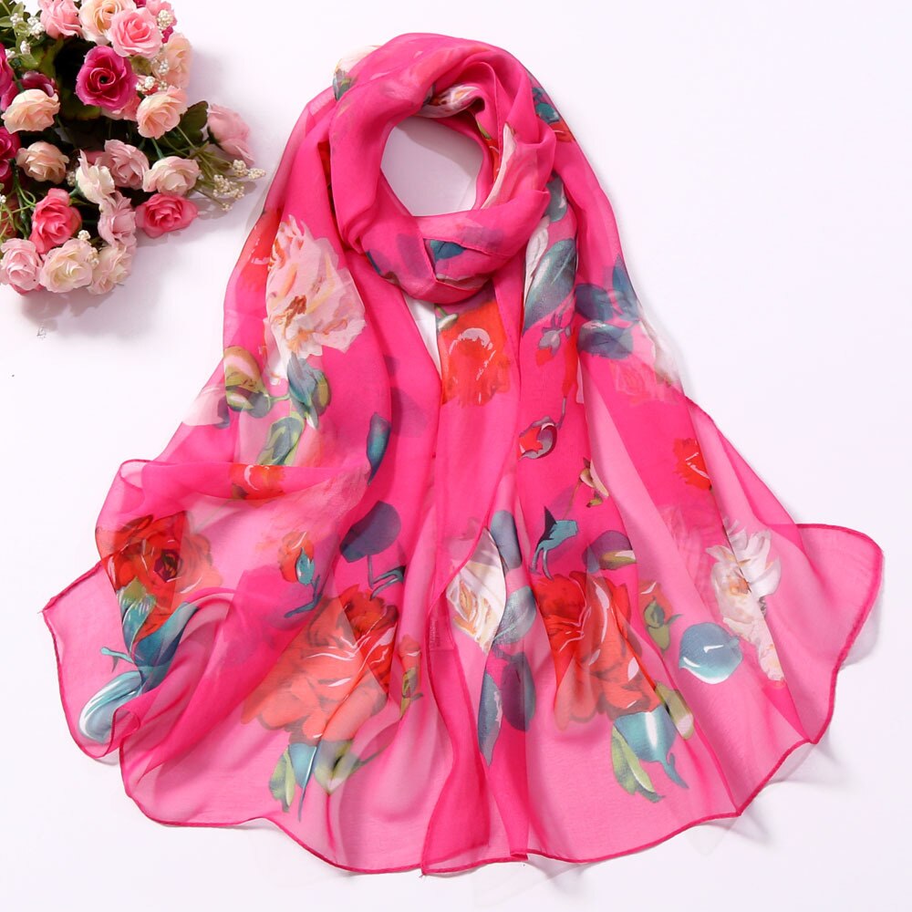 Foulard en mousseline de soie Georgette pour femmes, fleur de Rose, Foulard pour femmes, châle, Bandana , Protection solaire pour la plage: Rose red
