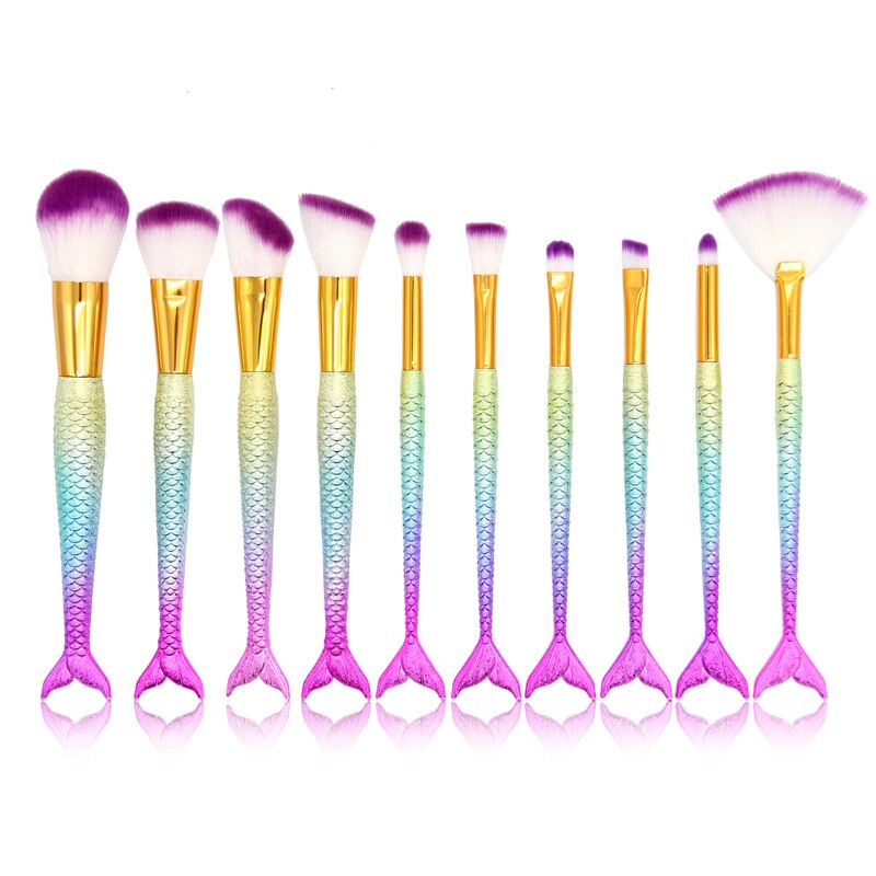 SinSo pinceau de maquillage sirène pinceaux de maquillage ensemble poudre Contour mélange Blush fard à paupières visage yeux cosmétique maquillage brosse trousse à outils: 10pcs 3D 01