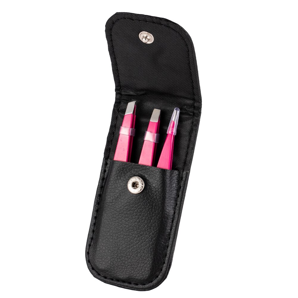 3 PCS Tip Flat Eyebrow Tweezers Stainless Steel Point Tip Slant Hair Removal Beauty Makeup Tools Accessory With Black Bag Case
