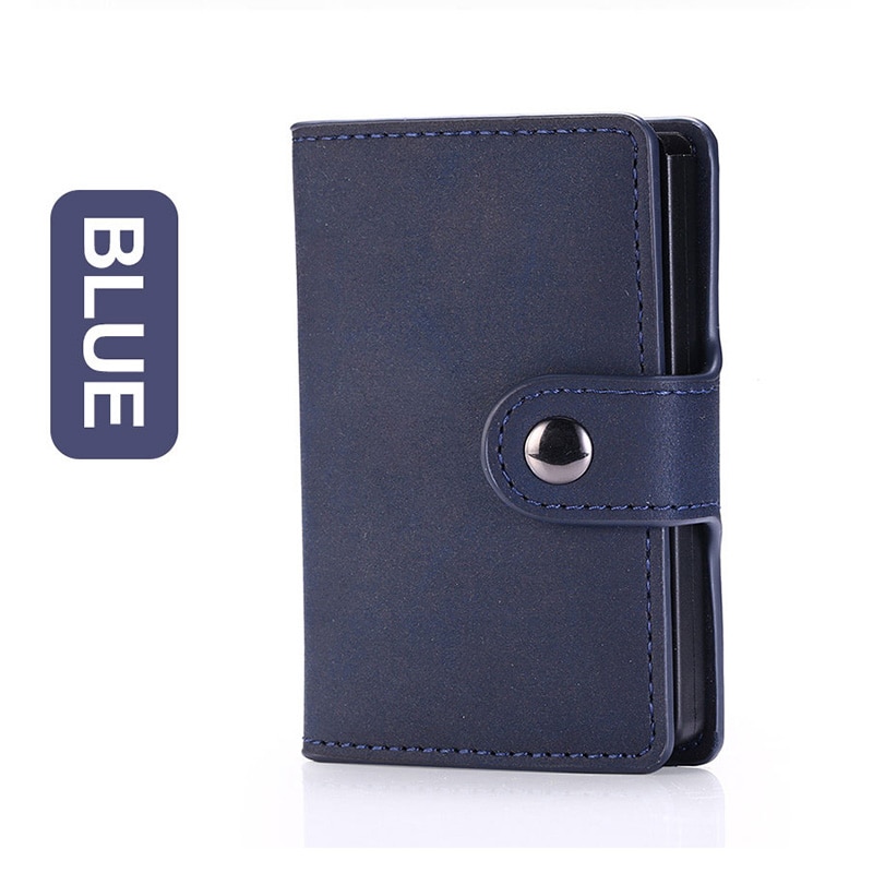 DIENQI Rfid Carbon Fiber id Credit Card Holder Case Metal Smart Minimalist Wallet Men Business Bank Cardholder Cart Holder: Blue