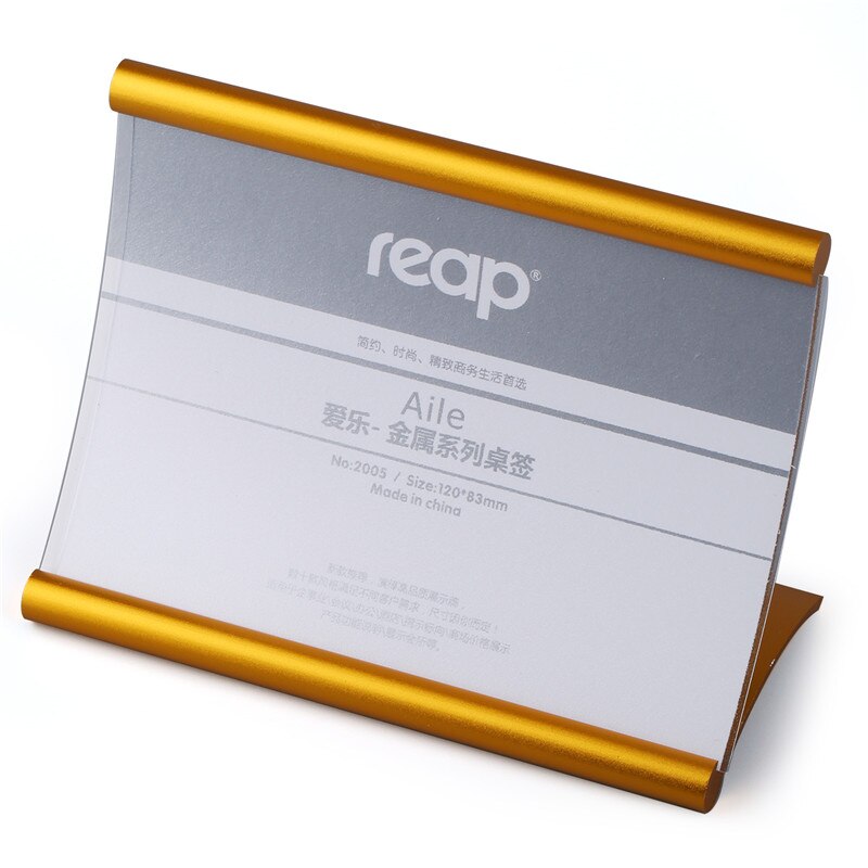 5- pak reap alie aluminium l-form bordskilt holder kort display stand bord menu service label kontor klub business restaurant: 5805 80 x 120 guld
