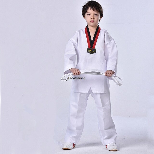 Hvit taekwondo uniform barn voksen taekwondo dress dobok wtf karate uniform klær lange ermer fitness trening  t22: Langermet / Xxxxl