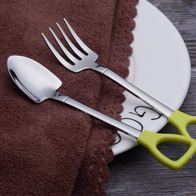Long Handle Tea Spoons for Kids Stainless Steel Spoon Fork Shovel Shape Coffee Ice Cream Soup Dessert Honey Spoon