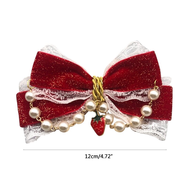 Lolita-Pinza para el pelo para niña, accesorio para el pelo con lazo rojo y Perla, doble cola de caballo, sombreros dulces, accesorios de Cosplay, pasadores de Kawaii para 101A