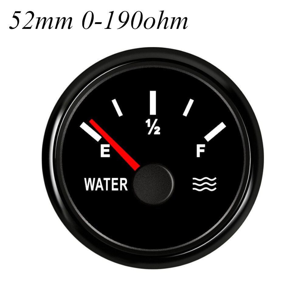 52mm vanntette marine vannstandsmåler 0-190 ohm rustfritt stål båt vanntank nivå indikator måler jolle tilbehør 9-32v: Svart 0-190 ohm