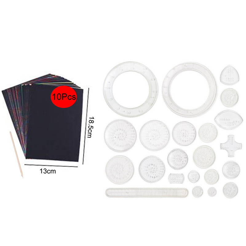 Kit de manualidades con de espirógrafo para niños, diseños increíbles clásicos, juego de papel mágico para rascar, juguetes de dibujo, 10-33 Uds.: Verde