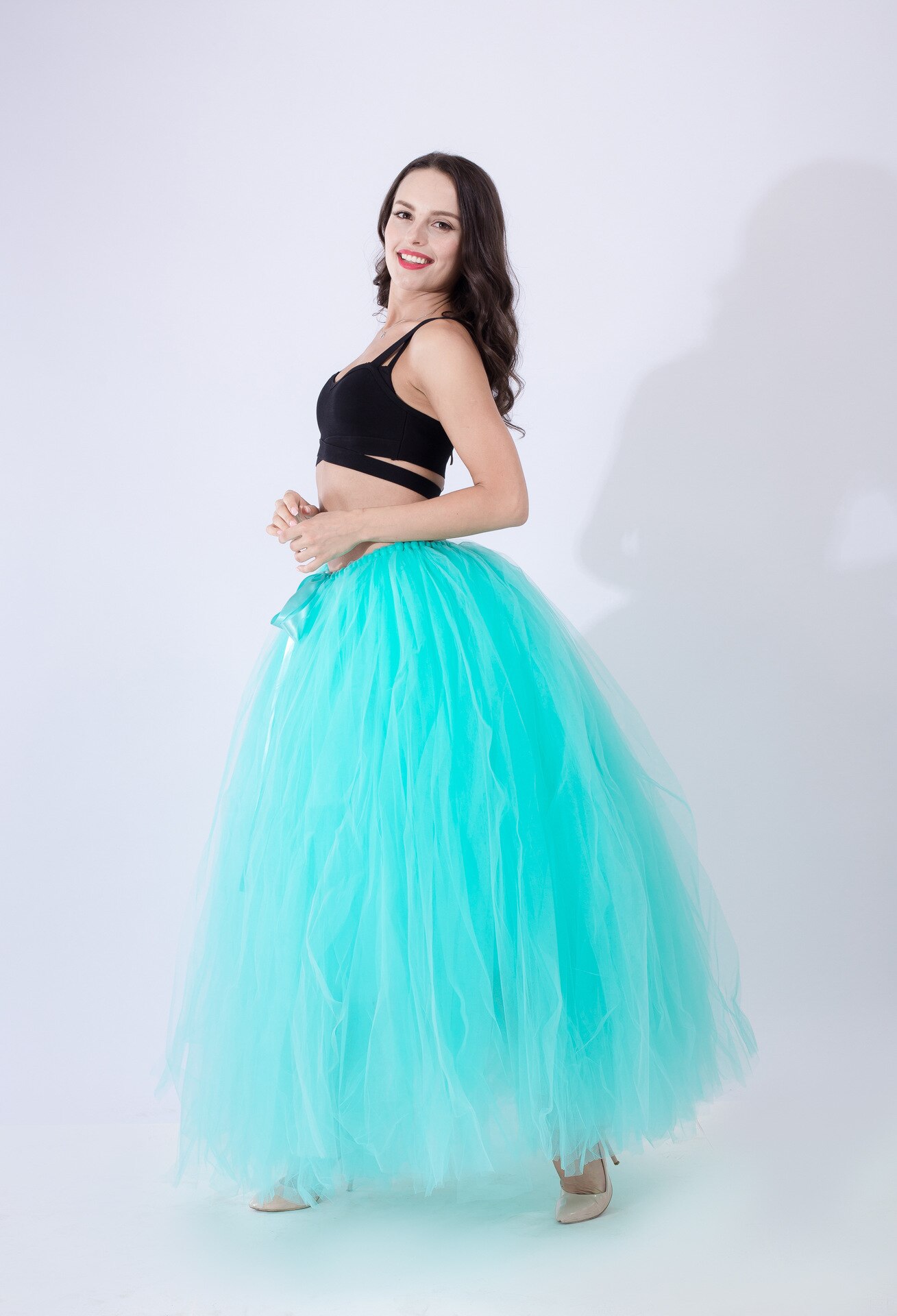 Schwarz Hoopless Lange Petticoat Hochzeit Krinoline Ballkleid Unterrock Schichten Tüll Rock Frau Erwachsene Tutu Braut Zubehör: Bright Green