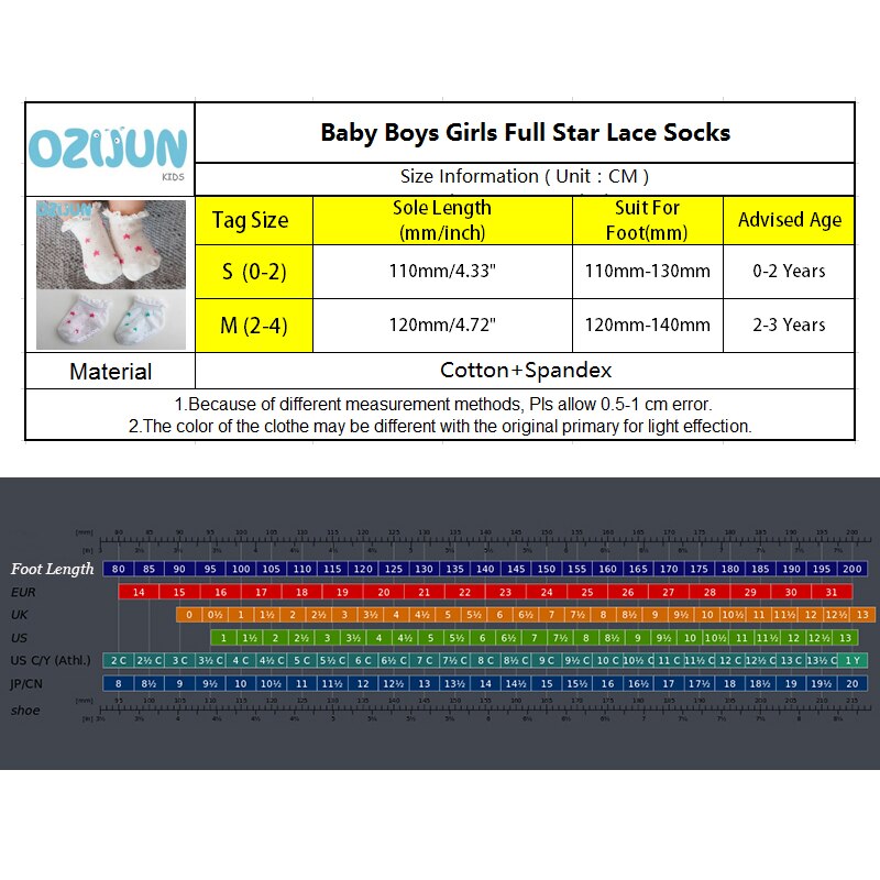 one pairs 100% cotton baby socks rubber slip-resistant little star print with lace ruffle trim 0-2/2-3Y
