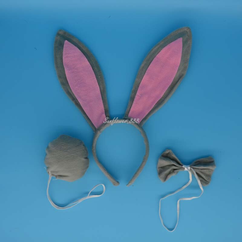 Kids Boy Girl Long Bunny Ears Headband Bow Tie Tail Cosplay Costume Set Birthday Party Performance Props Halloween Christmas