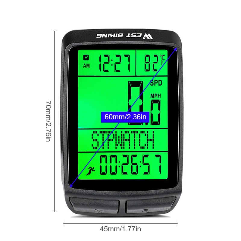 Wireless Bicycle Computer LED Backlight 5 Languages Bike Stopwatch Cycling Speedometer 2.36 inch Waterproof MTB Odometer