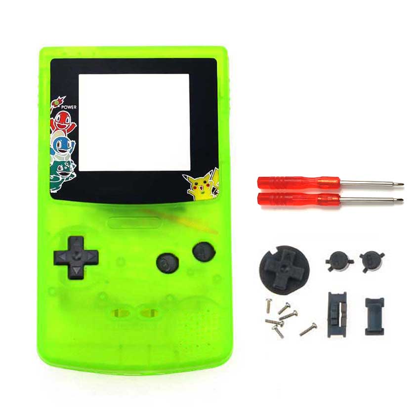 YuXi-pieza de repuesto de carcasa completa para Nintendo Game Boy, carcasa de consola GBC con herramientas: Clear Green PI