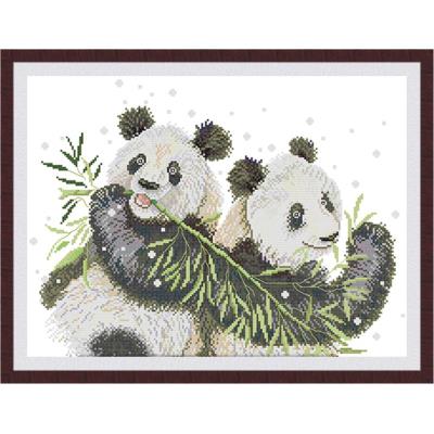 Söt panda djurmönster korsstygn set handarbete broderi kit vit canvas bomull broderi gör-det-själv heminredning målning: Ljusgrå / 14ct otryckta