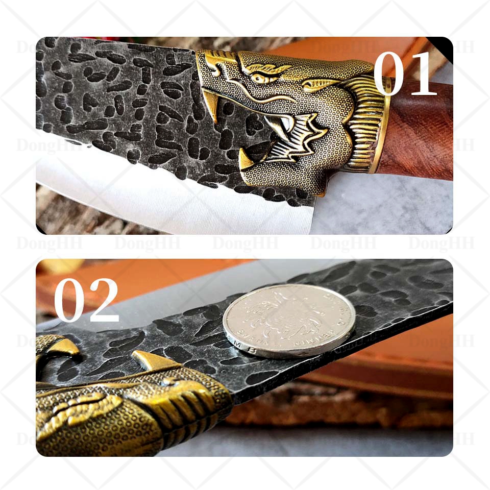 Knife Kitchen High Carbon Stainless Steel 5Cr1 5CoMov Chef Knife Set With Sheath Forged Meat Cleaver Dragon Decor