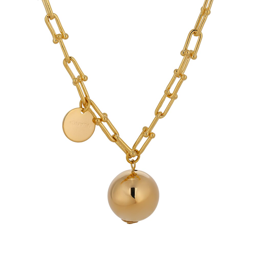 Yhpup statement vedhæng metalkugle rund choker halskæde charme tekstur kæde halskæde бижутерия для женщин: Guld