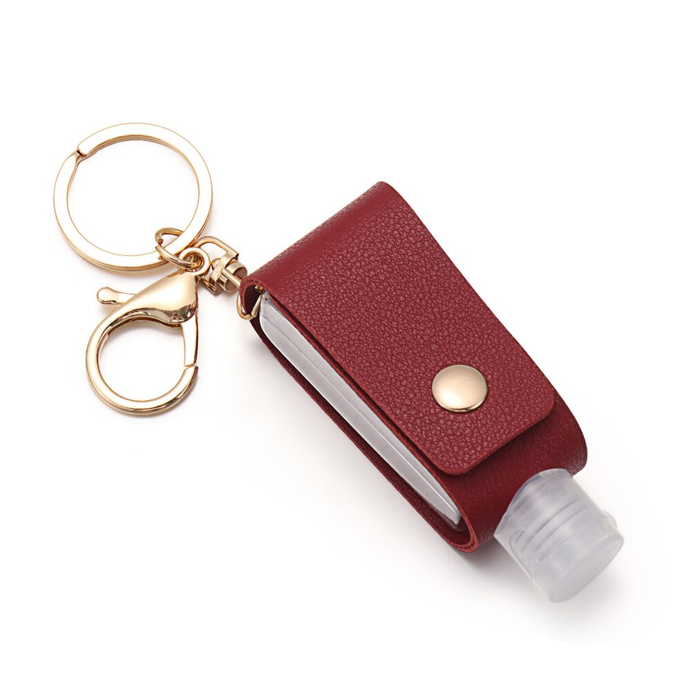 Empty Refillable Bottles Keychain Holder Reusable Lotion Squeeze Tube Soap Containers Leather Pouches Travel Accessories: wine red