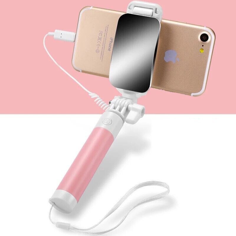 Mini Uitschuifbare Bedrade Selfie Sticks voor Iphone X Xs Max Xr Kabel Spiegel Autodyne Artefact voor IPhone 6 6S 7 8 Plus Selfie Stok: PK