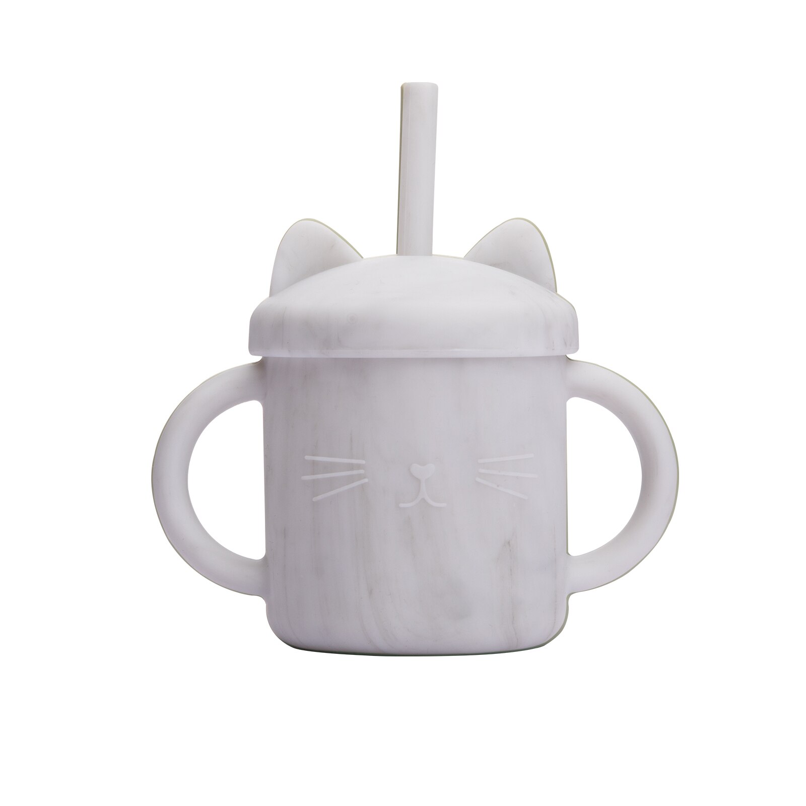 Vasos de silicona para alimentación de bebé, taza con dibujos de gato para niños pequeños, tapas sólidas con asa para beber: Marble