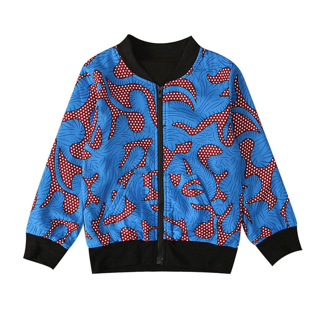 Dashiki African Children's Jacket Autumn Spring Windproof Boys Girls Jackets Coat Children Windbreakers Kids Autumn Outwear: Dark Blue  / 4T