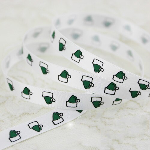 Rubans en Satin -grain 10mm, 2 mètres/lot, pour décoration de la saint-valentin, noël, pour emballage: White Cap(Green)