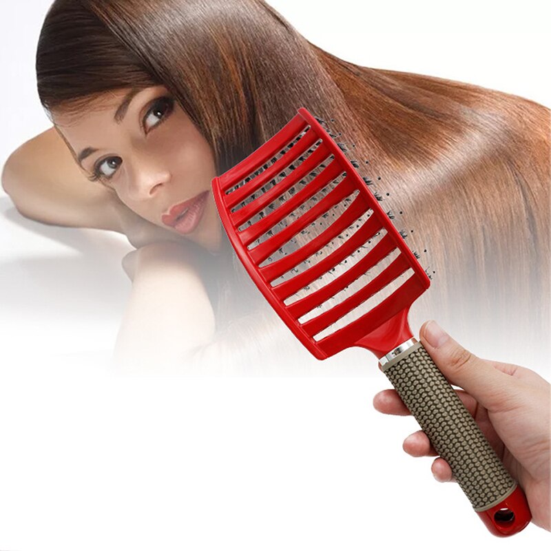 1Pcs Nylon Hair Brush Scalp Massage Comb Wet Curly Hair Care Bristle Anti-static Hairdressing Nylon Comb Wide Tooth Curved Comb