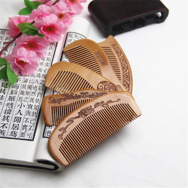 Best Selling Peach Wood Comb Wooden hair comb Natural Bamboo Comb-Anti Static Flower-Fine Tooth for Hair,Beard, Mustache
