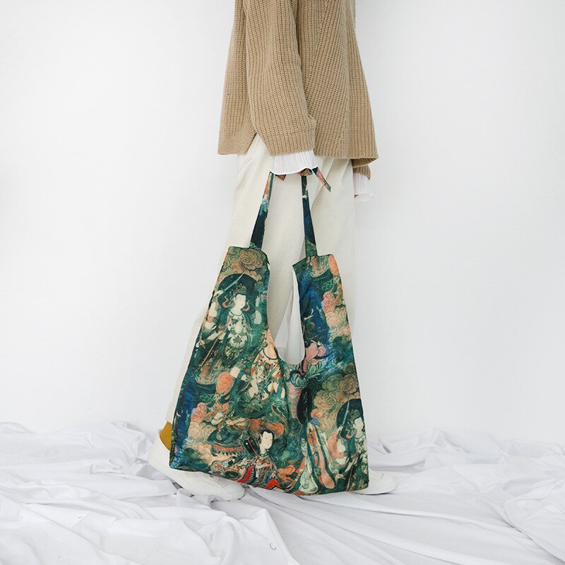 Cotton Shoulder Bag - Leopard Print - Zipper Pocket - Casual Tote - Women's Fashion: Night Blue