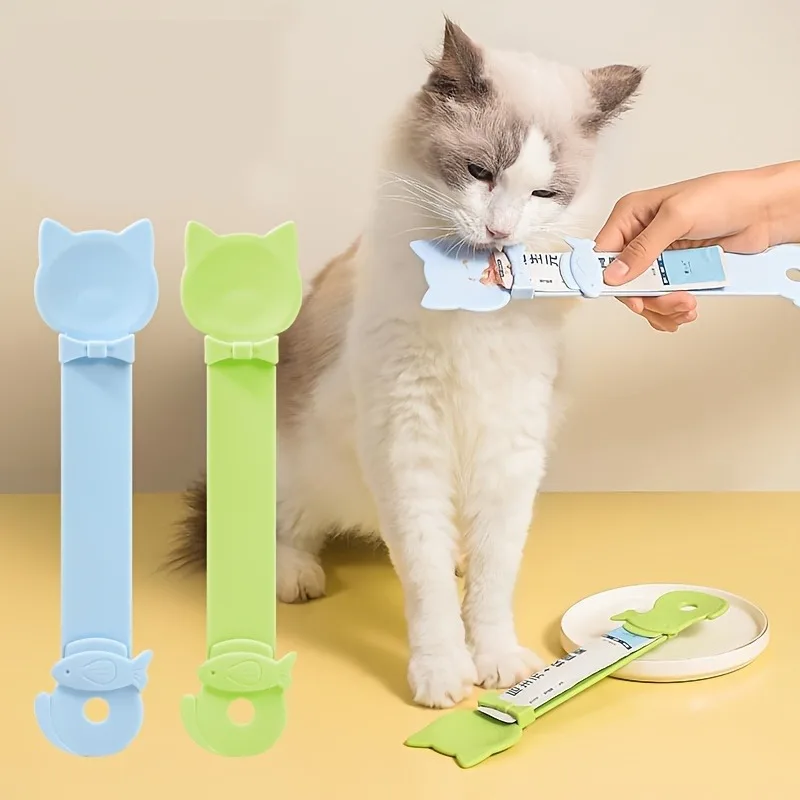 Cat Strip Feeder Spoon Long Handle Lickable Wet Food Feeder for Cats Pet Meat Mud Food Squeeze Dispense Spoon Pet Supplie