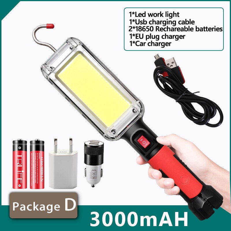 200w kraftige lommelykter 5200 mah lommelykt usb oppladbar kolbe arbeidslys med magnetkrok campingtelt arbeidsvedlikeholdslykt: Pakke d