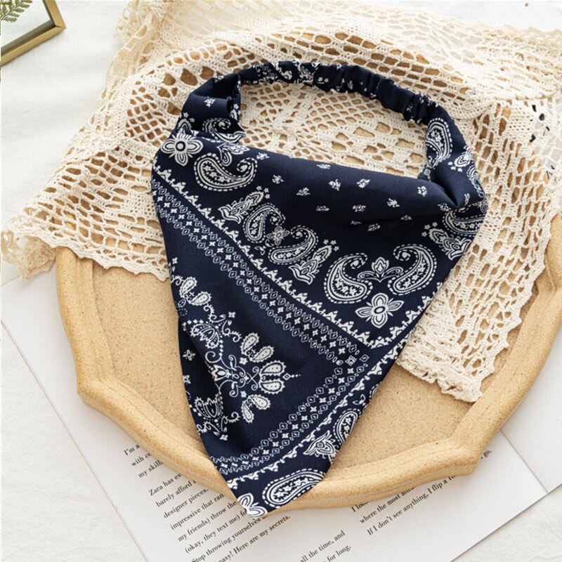 Udskrivning vintage bandana tørklæde trekant hårbånd hår tørklæde voksne kvinder pige hoved slid beklædningsgenstande tilbehør: Marine blå
