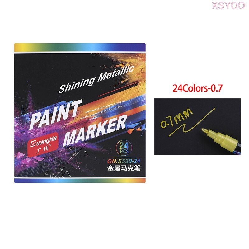 GN 6/12/18/24Colors Acrylic Paint Marker Pen 0.7-2.0Tips Metallic Marker Pens For Ceramic Rock Glass Porcelain Permanent Markers: 24 colors-0.7