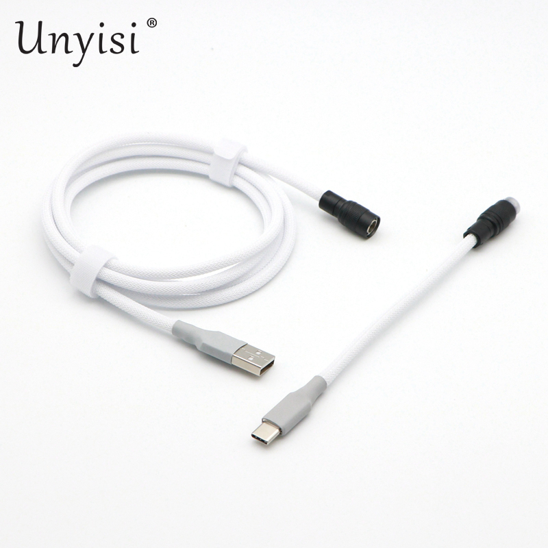 Cable Paracord y PET de doble manga USB-A a USB-C tipo C para teclado mecánico con aviador YC8.: Blanco