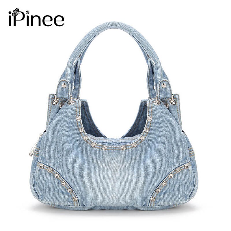 IPinee Frauen Denim Handtaschen Süße Handtaschen Mit Diamant Damen Tote Tasche Bote Taschen