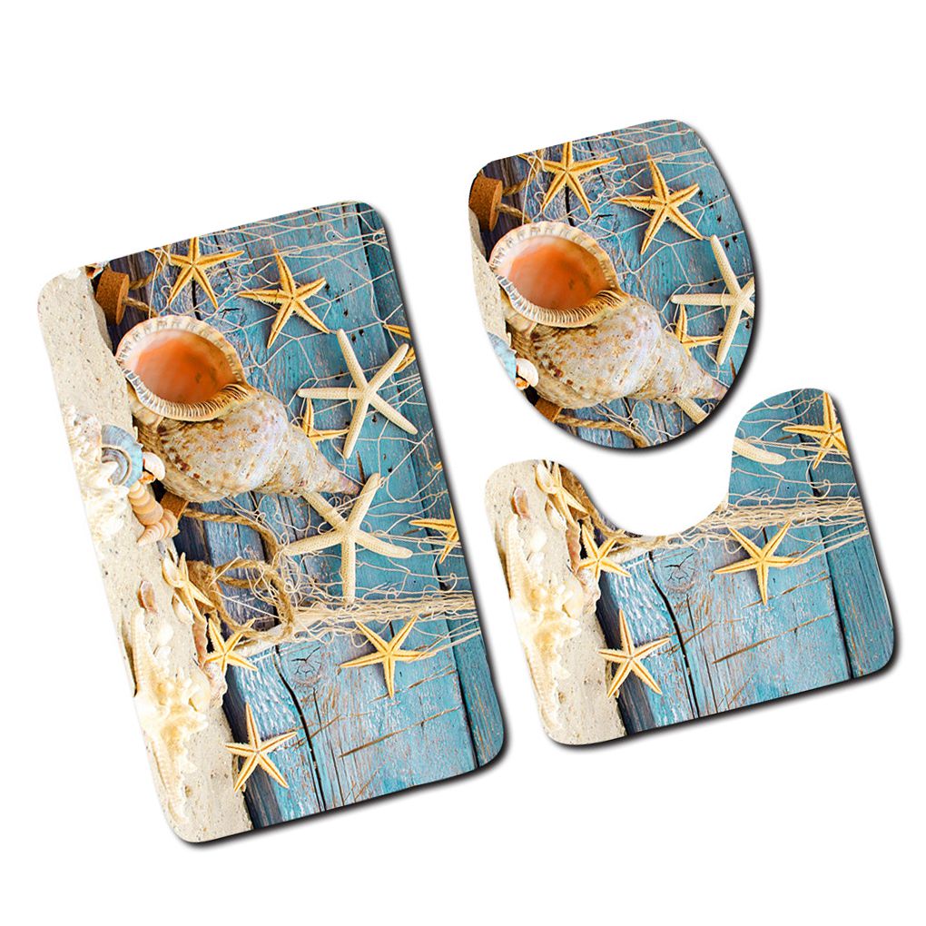 3 stks/set Badkamer Mat Set Anti-Slip Keuken Badmat Tapijt Badkamer Toliet Rug Wasbare Strand Stijl: NO.7